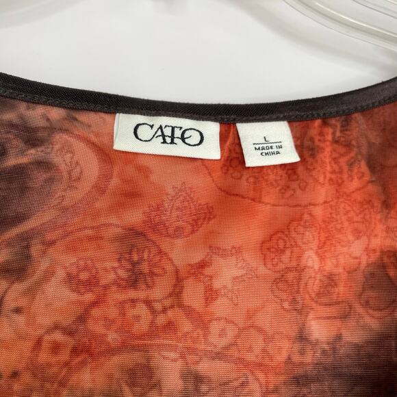 CATO Brown Orange Sheer Burnt Velvet Floral Paisley Fairycore Y2K Size Large - Picture 10 of 14
